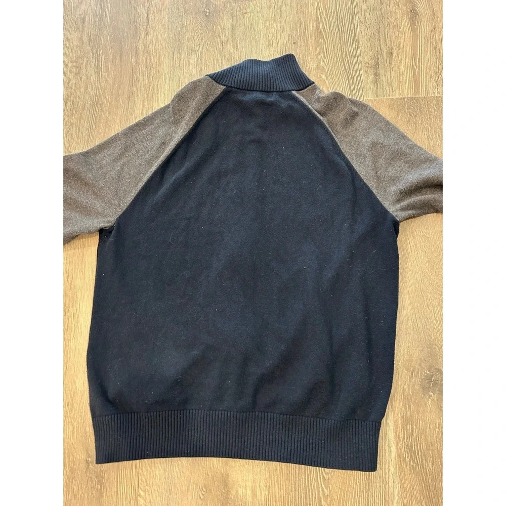 Banana‎ Republic Luxe Sweater Mens Medium Navy Blue Grey Full Zip Cardigan Mock